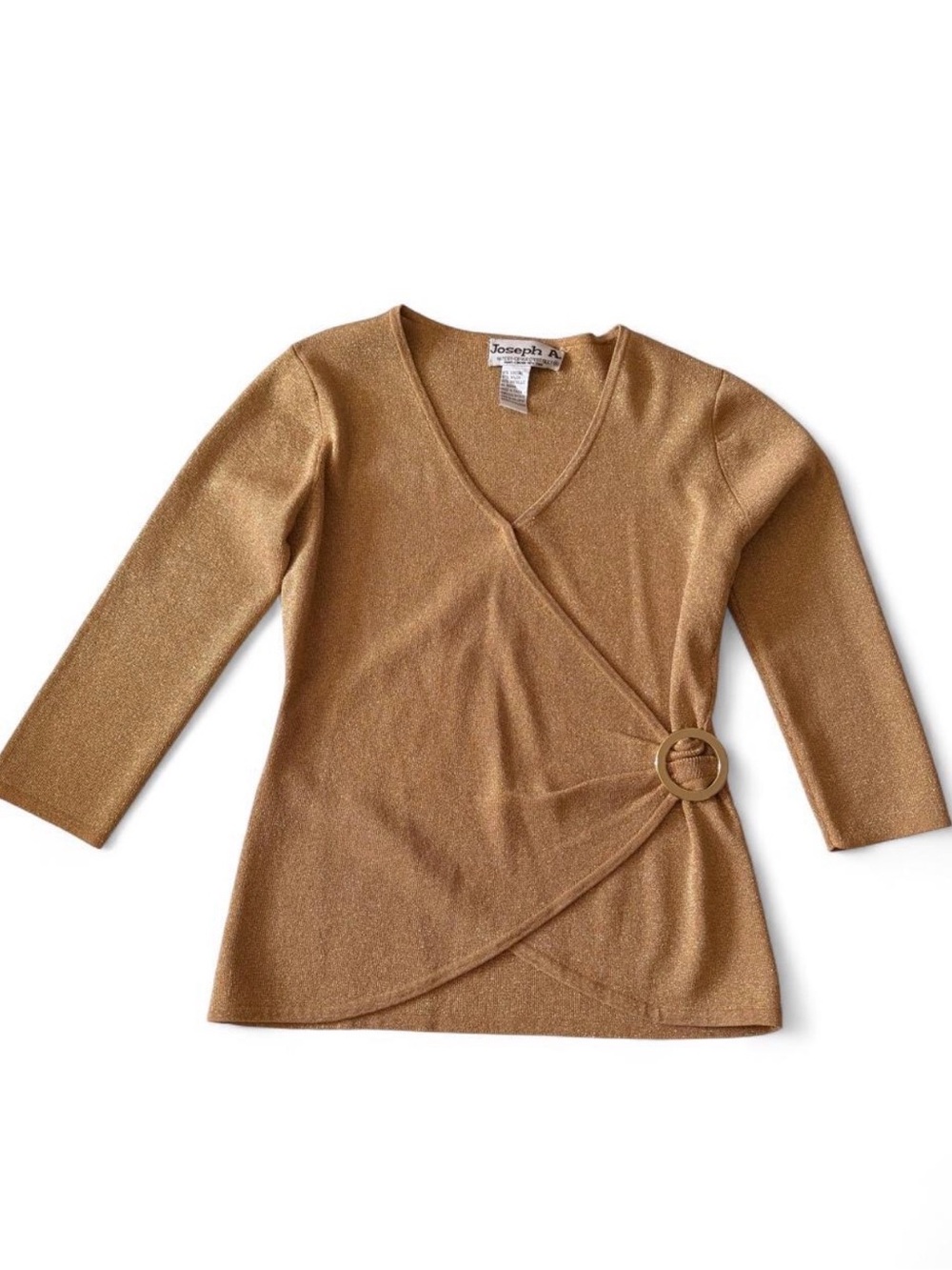 Joseph A Metallic Gold Wrap-Style V-Neck Sweater